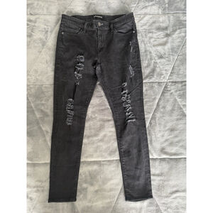 Express Legging Jeans Black Mid Rise Stretch Distressed Womens Size 8S 8C